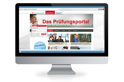 Ansicht des Prüfungsportals für Auszubildende auf Basis des CMS PANSITE